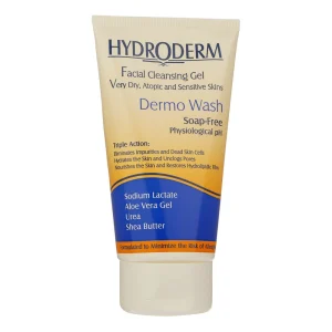 ژل شست‌وشو صورت Hydroderm، سازگار با پوست‌های خیلی خشک، اگزمایی و حساس، حاوی عصاره آلوئه‌ورا، دارای ویتامین‌های تقویتی با خاصیت ضد چروک، بازسازی و حفظ تعادل آب و چربی پوست، نرم‌کننده، مرطوب‌کننده و لطافت‌بخش، حجم 150 میلی‌لیتر، مدل Dermo Wash