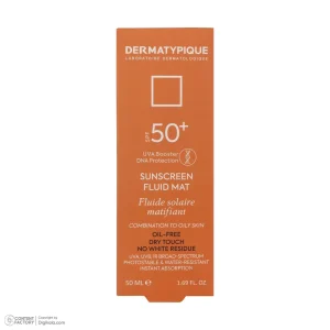 فلوئید ضدآفتاب بی‌رنگ صورت و گردن درماتیپیک مدل SFM حجم 50ml با SPF 50، مناسب پوست چرب